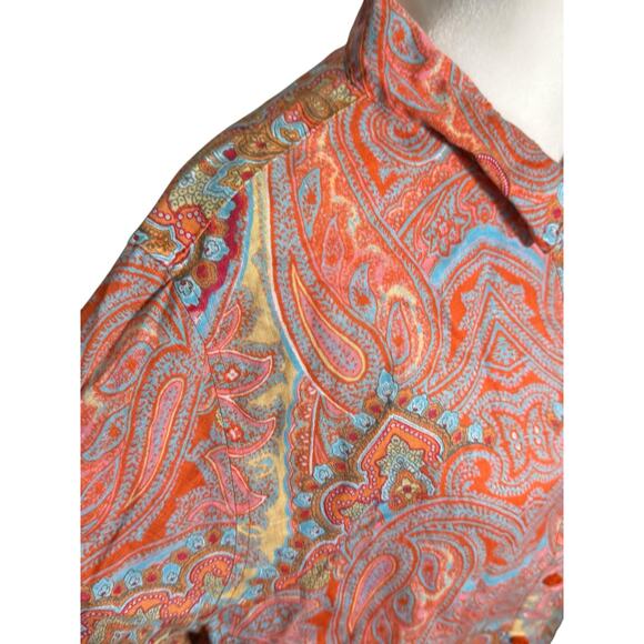 Chicos No Iron Button Down Top Size 3 (XL) Linen 3/4 Sleeve Paisley Funky Blouse - Picture 3 of 12